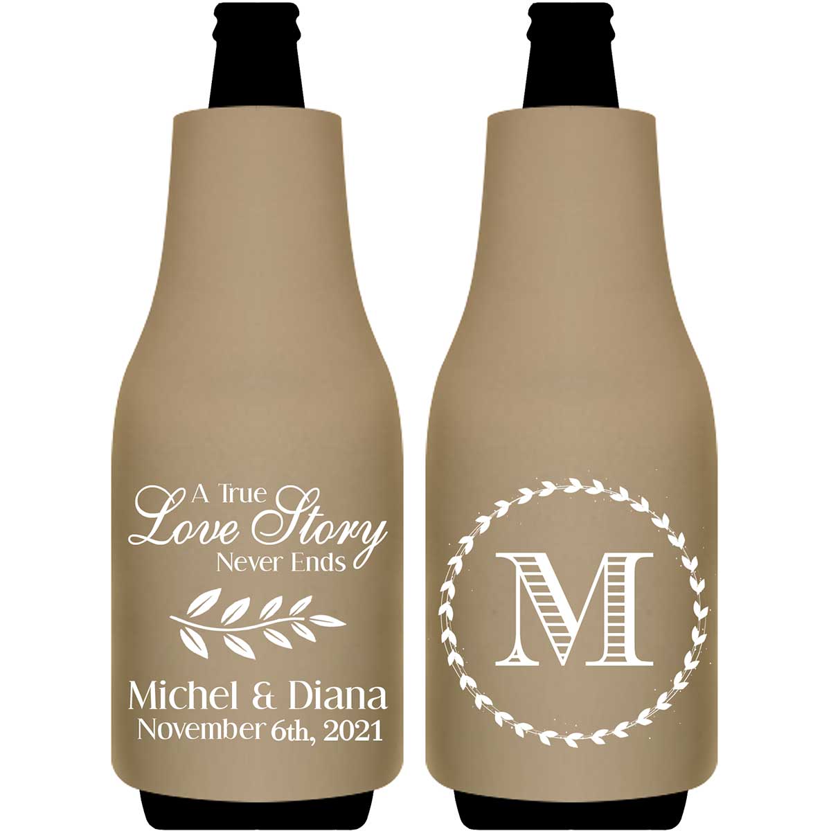 A True Love Story Never Ends 1A Foldable Bottle Sleeve Koozies Wedding Gifts for Guests