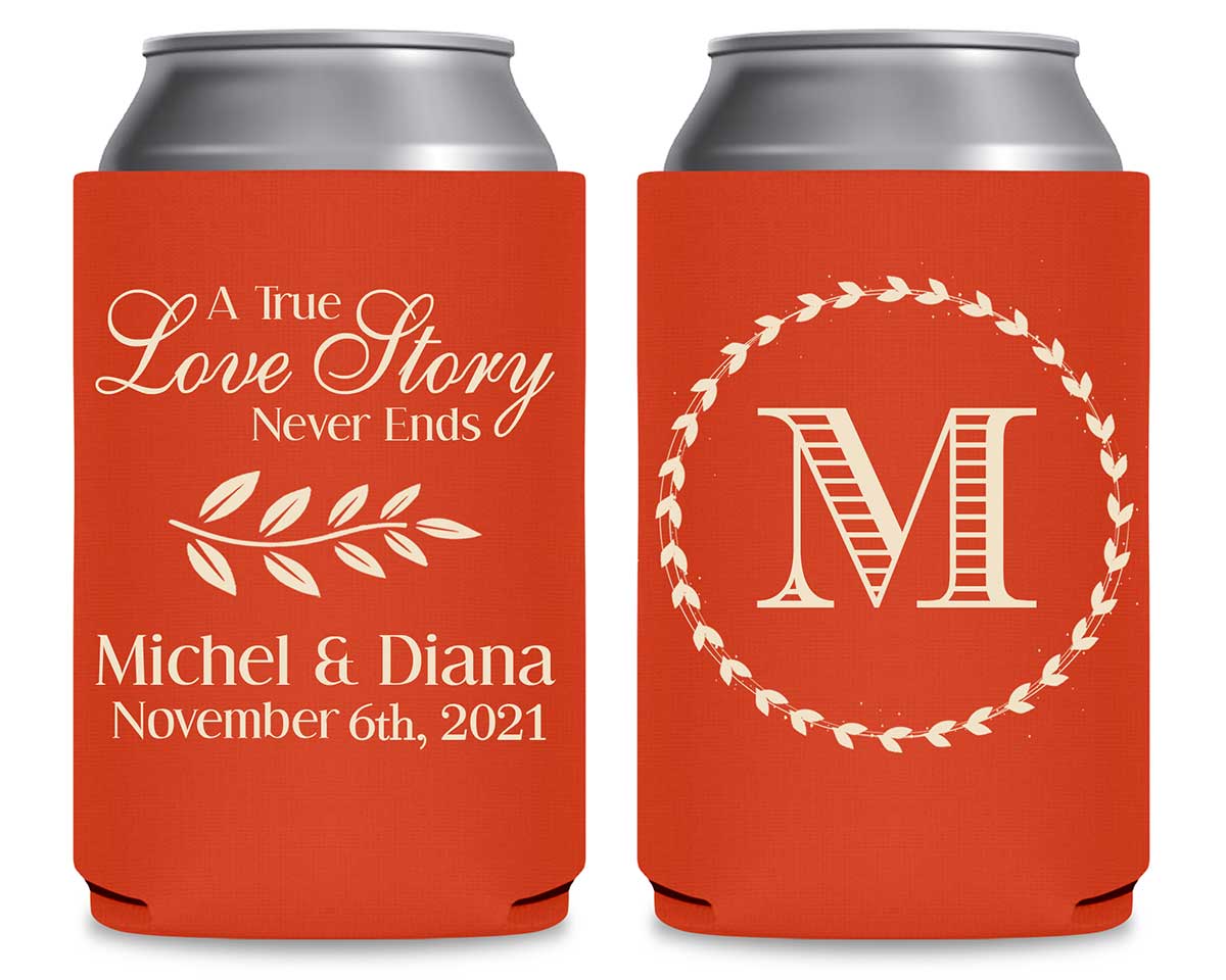 A True Love Story Never Ends 1A Foldable Can Koozies Wedding Gifts for Guests