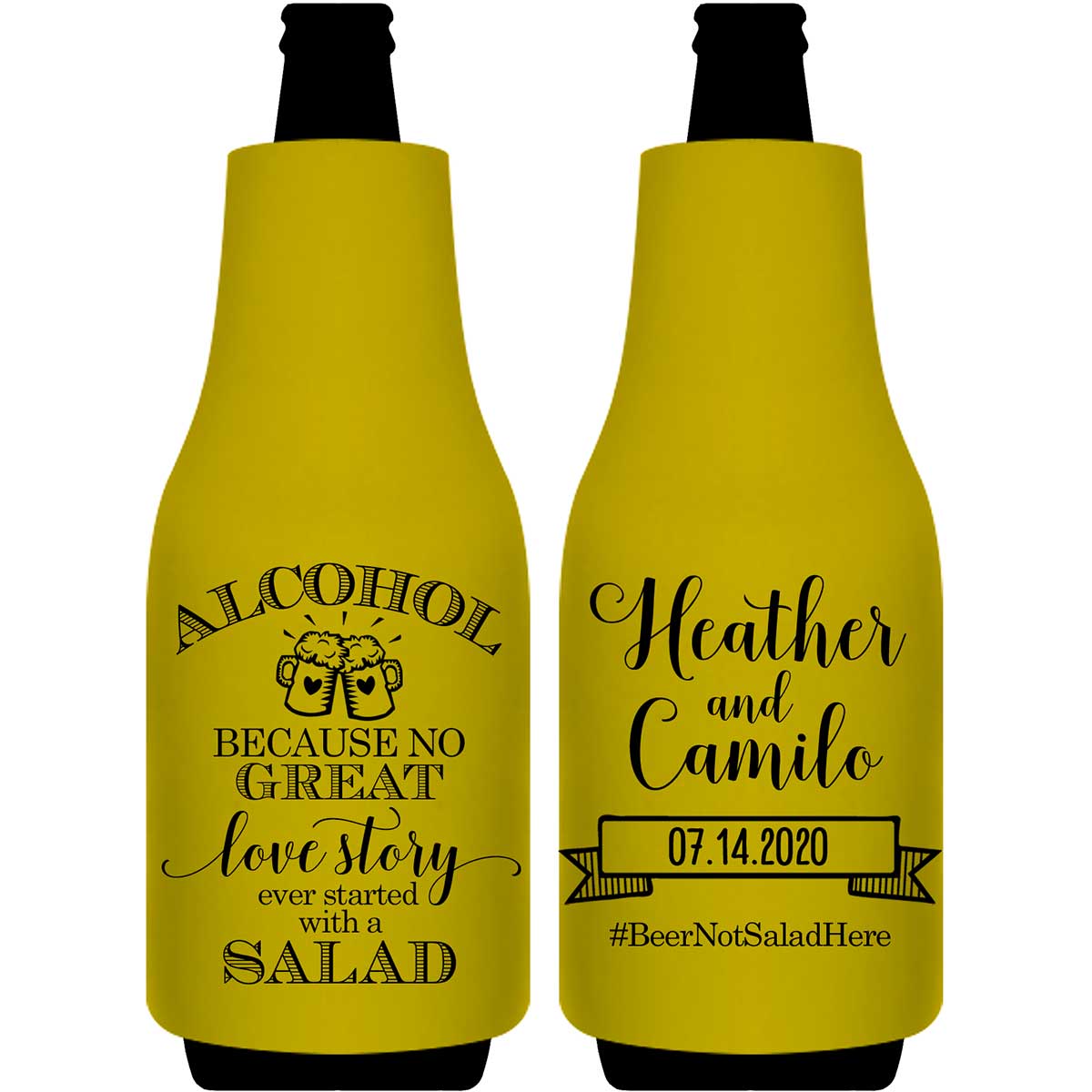 Alcohol Love Story No Salad 1A Foldable Bottle Sleeve Koozies Wedding Gifts for Guests