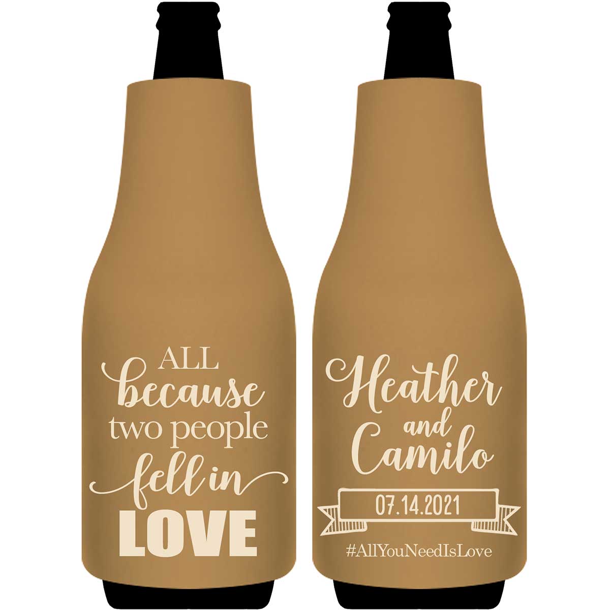 All Because Two People Fell In Love 1A Foldable Bottle Sleeve Koozies Wedding Gifts for Guests