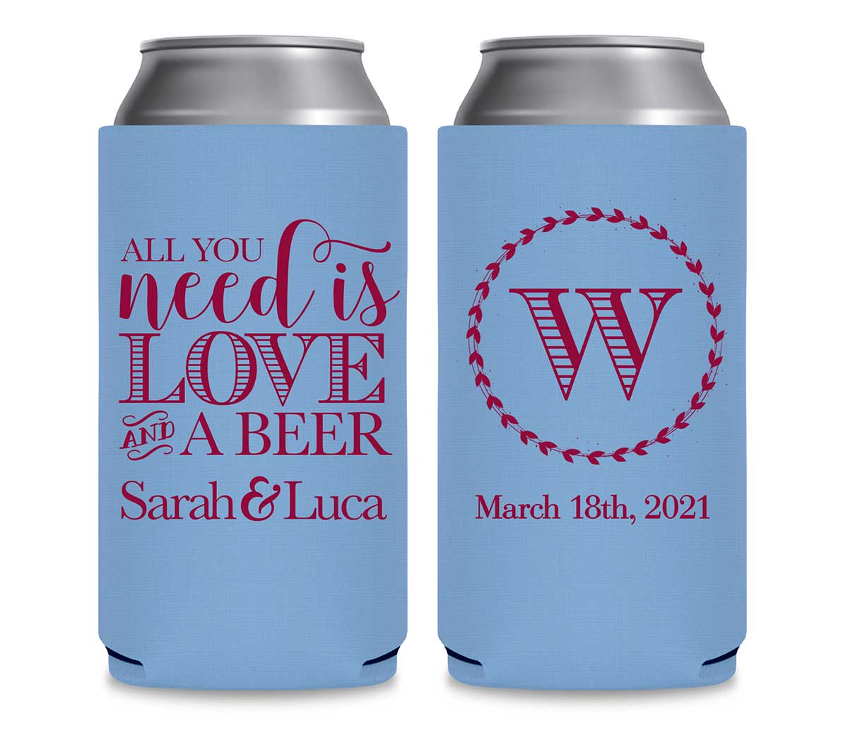 All You Need Is Love And A Beer 1A Foldable 12 oz Slim Can Koozies Wedding Gifts for Guests