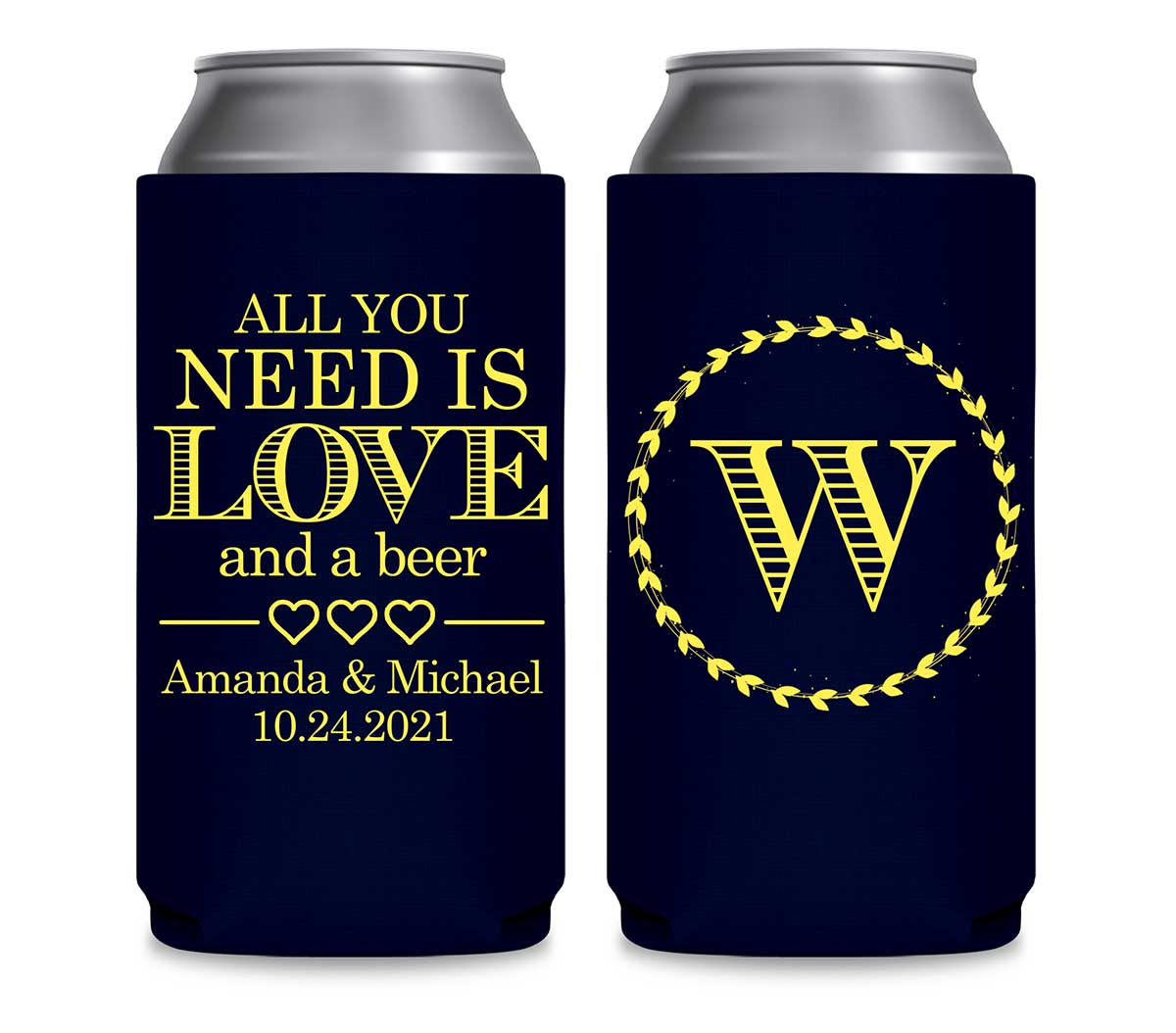 All You Need Is Love And A Beer 1B Foldable 12 oz Slim Can Koozies Wedding Gifts for Guests