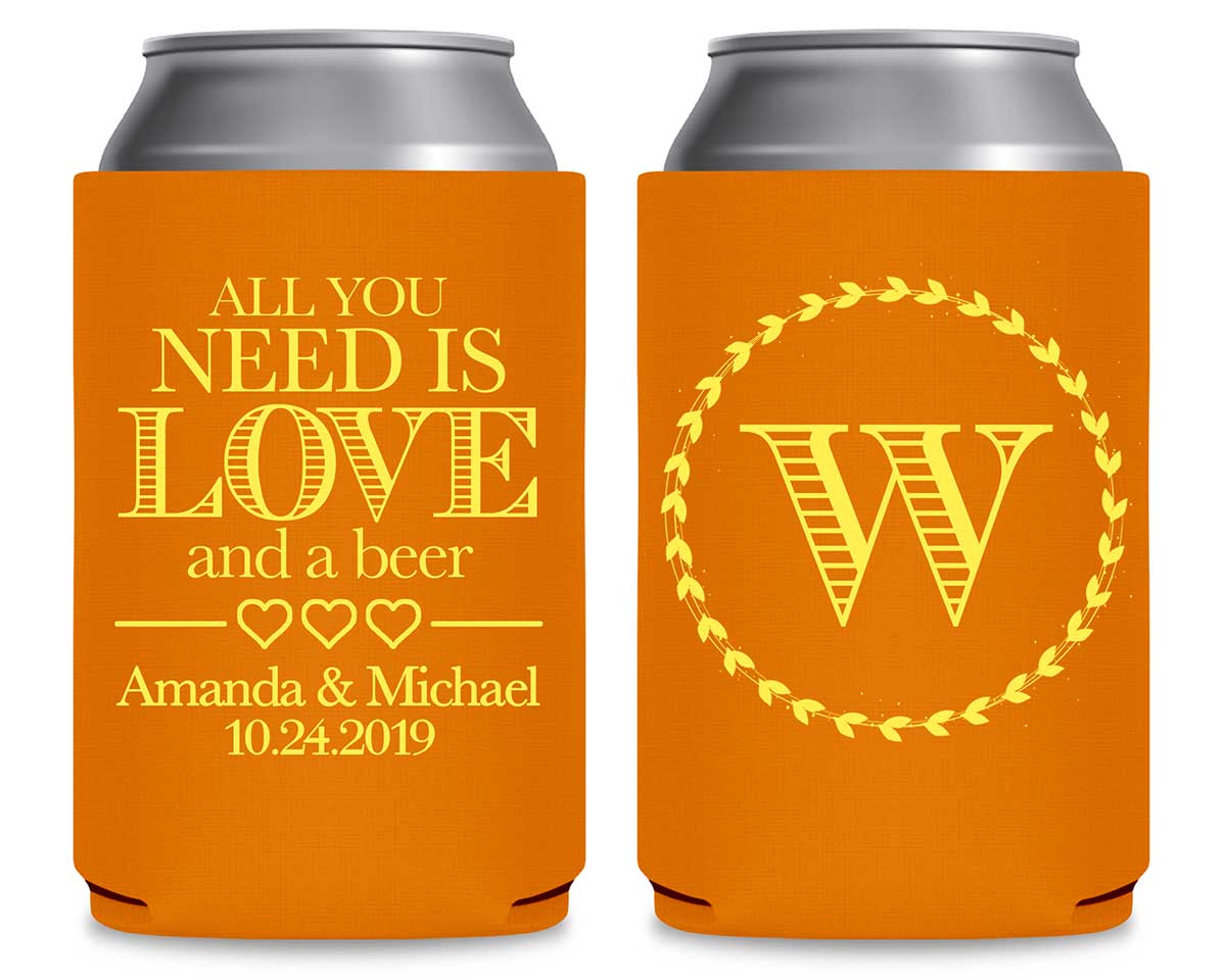 All You Need Is Love And A Beer 1B Foldable Can Koozies Wedding Gifts for Guests