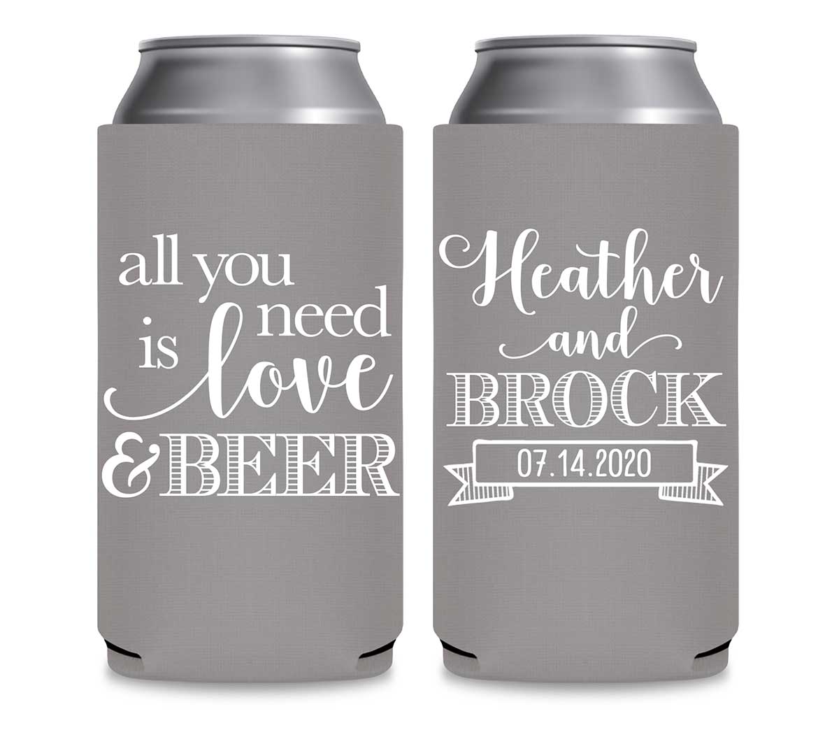 All You Need Is Love And A Beer 2A Foldable 12 oz Slim Can Koozies Wedding Gifts for Guests