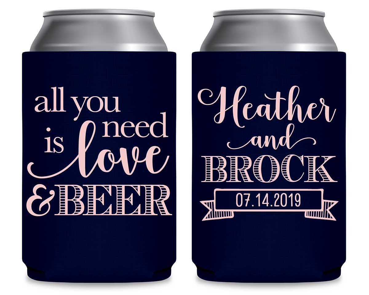 All You Need Is Love And A Beer 2A Foldable Can Koozies Wedding Gifts for Guests