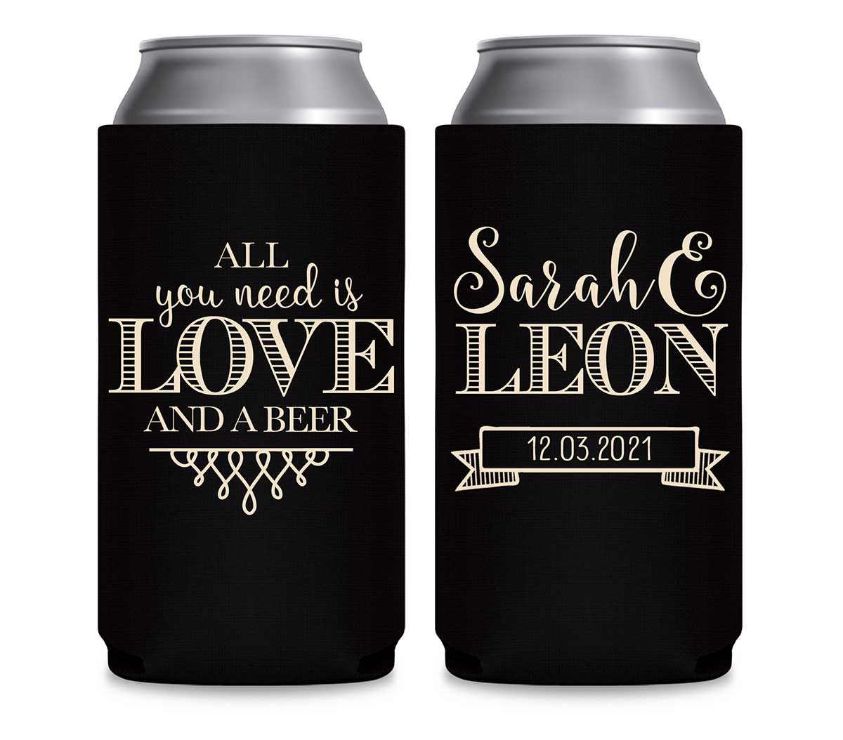 All You Need Is Love And A Beer 4A Foldable 12 oz Slim Can Koozies Wedding Gifts for Guests