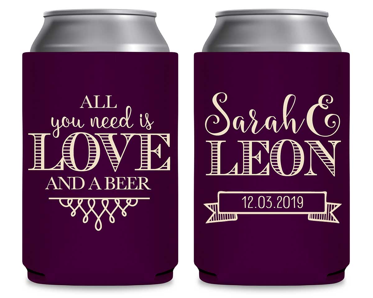 All You Need Is Love And A Beer 4A Foldable Can Koozies Wedding Gifts for Guests