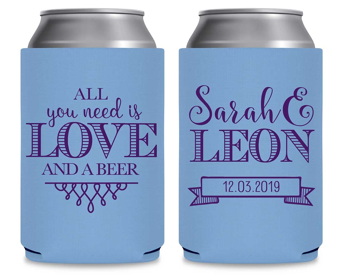 All You Need Is Love And A Beer 4A Foldable Can Koozies Wedding Gifts for Guests