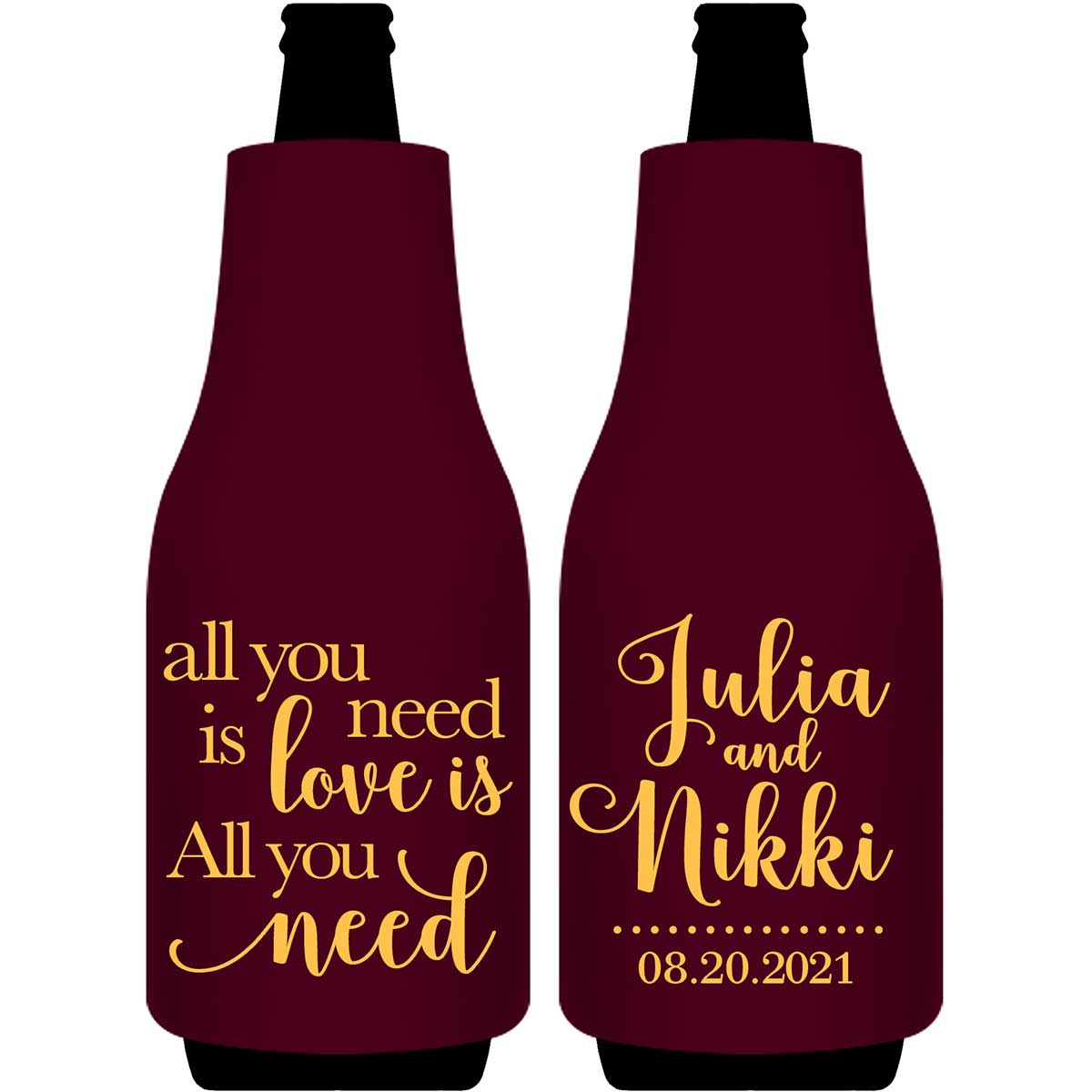 All You Need Is Love Is All You Need 2A Foldable Bottle Sleeve Koozies Wedding Gifts for Guests
