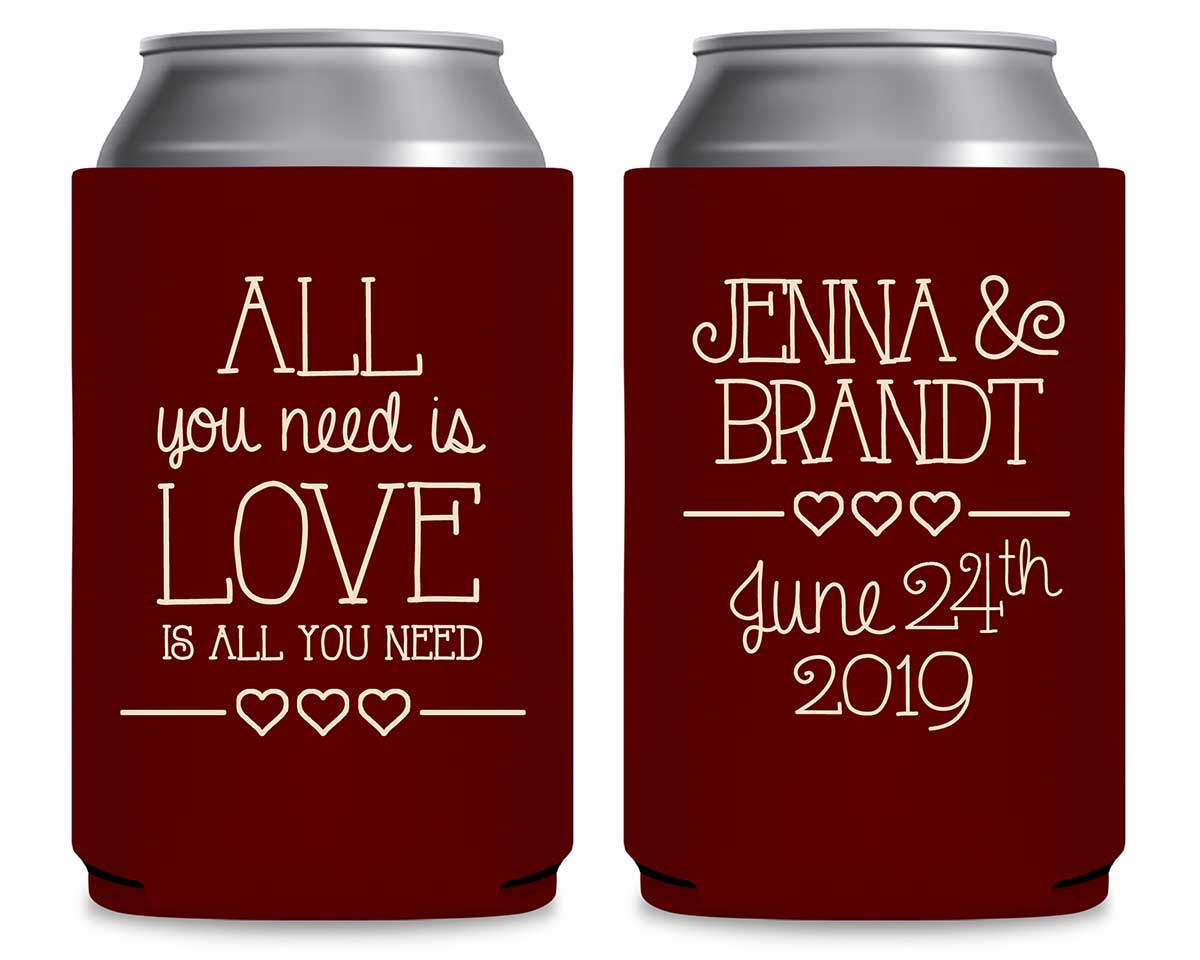 All You Need Is Love Is All You Need 3A Foldable Can Koozies Wedding Gifts for Guests