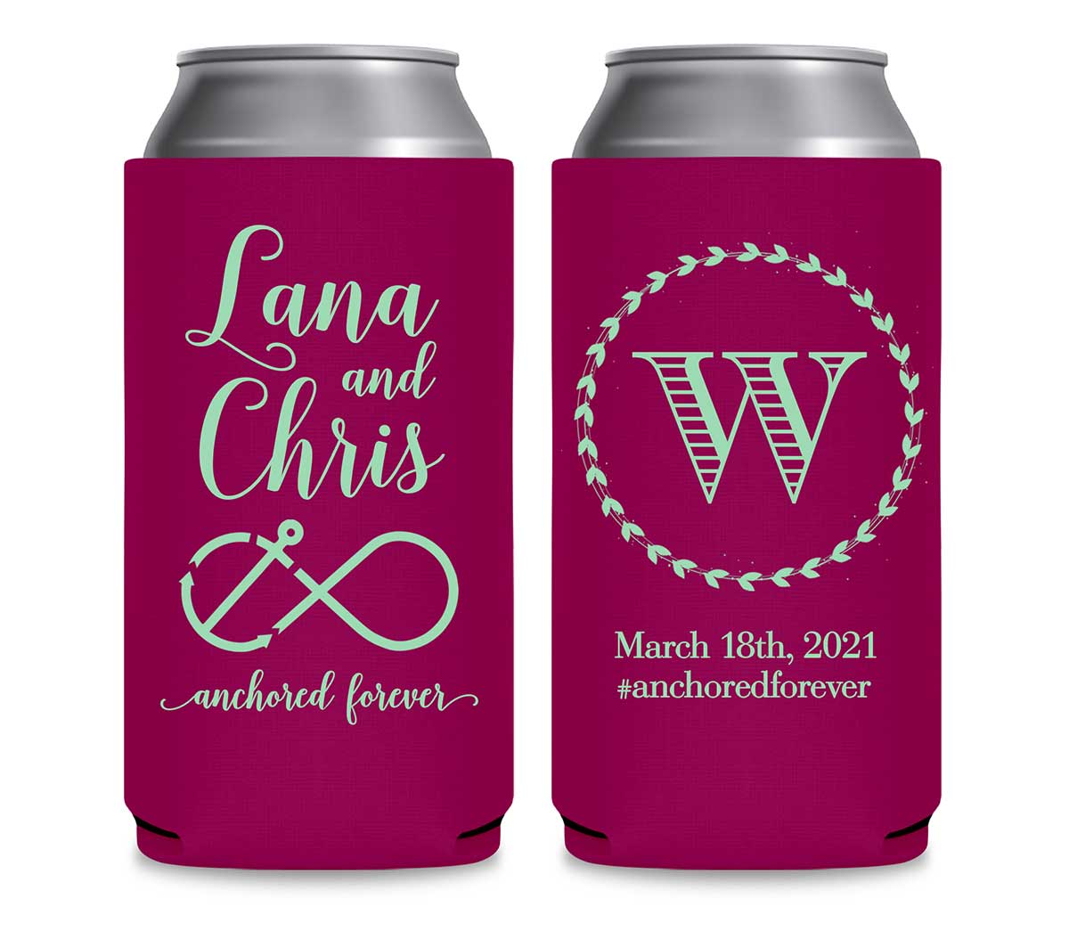 Anchored Forever 1A Nautical Foldable 12 oz Slim Can Koozies Wedding Gifts for Guests