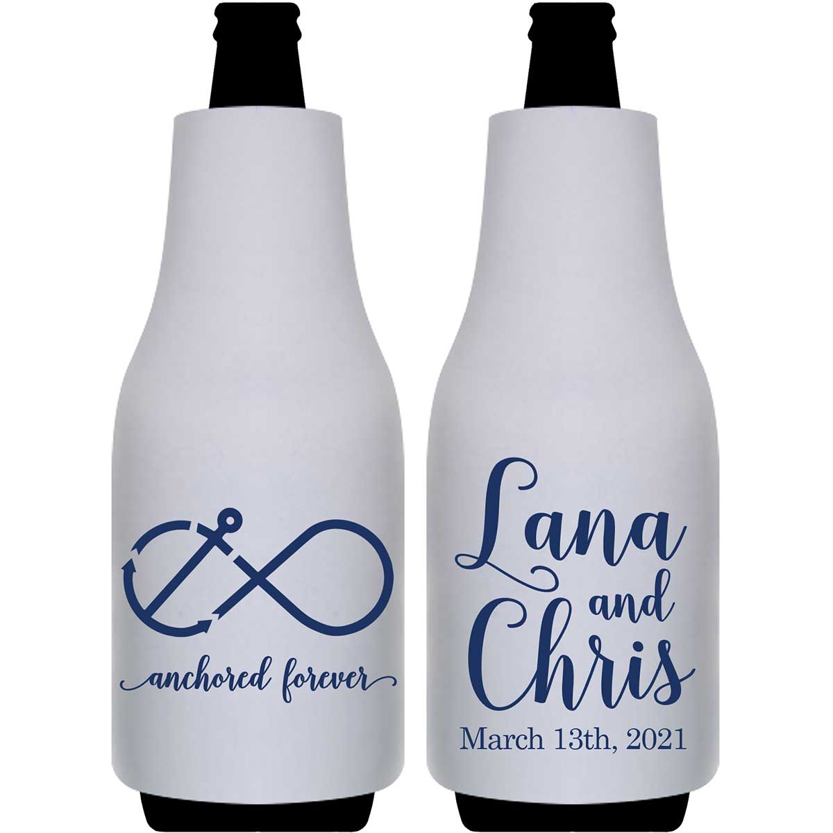 Anchored Forever 1A Nautical Foldable Bottle Sleeve Koozies Wedding Gifts for Guests