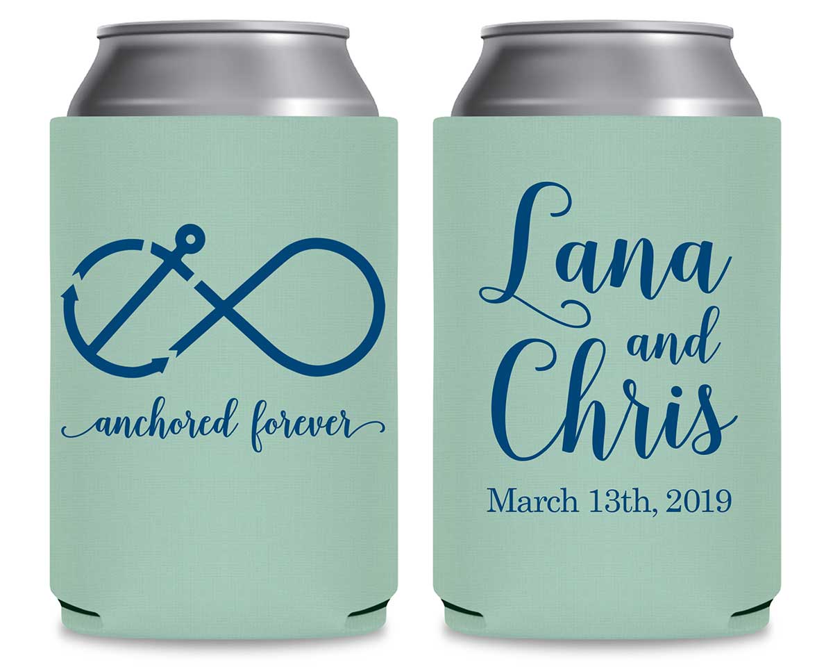Anchored Forever 1A Nautical Foldable Can Koozies Wedding Gifts for Guests