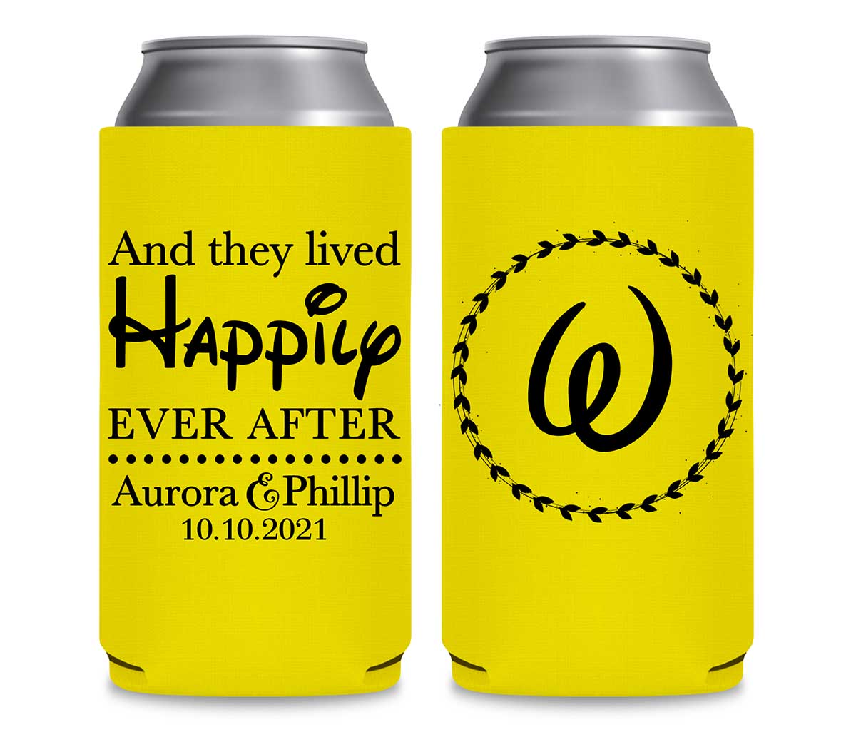 And They Lived Happily Ever After 1A Foldable 12 oz Slim Can Koozies Wedding Gifts for Guests