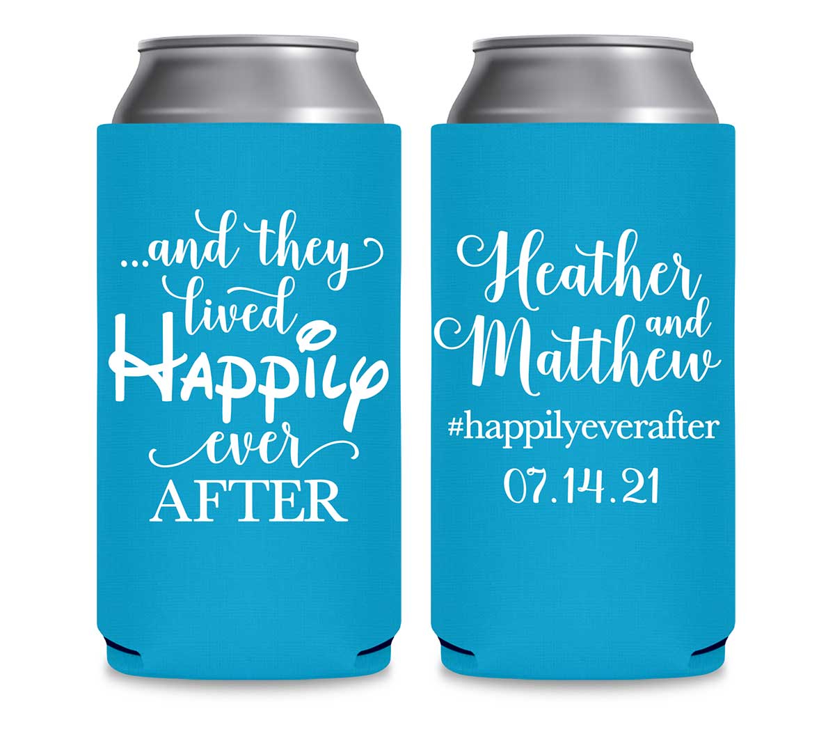 And They Lived Happily Ever After 1B Foldable 12 oz Slim Can Koozies Wedding Gifts for Guests