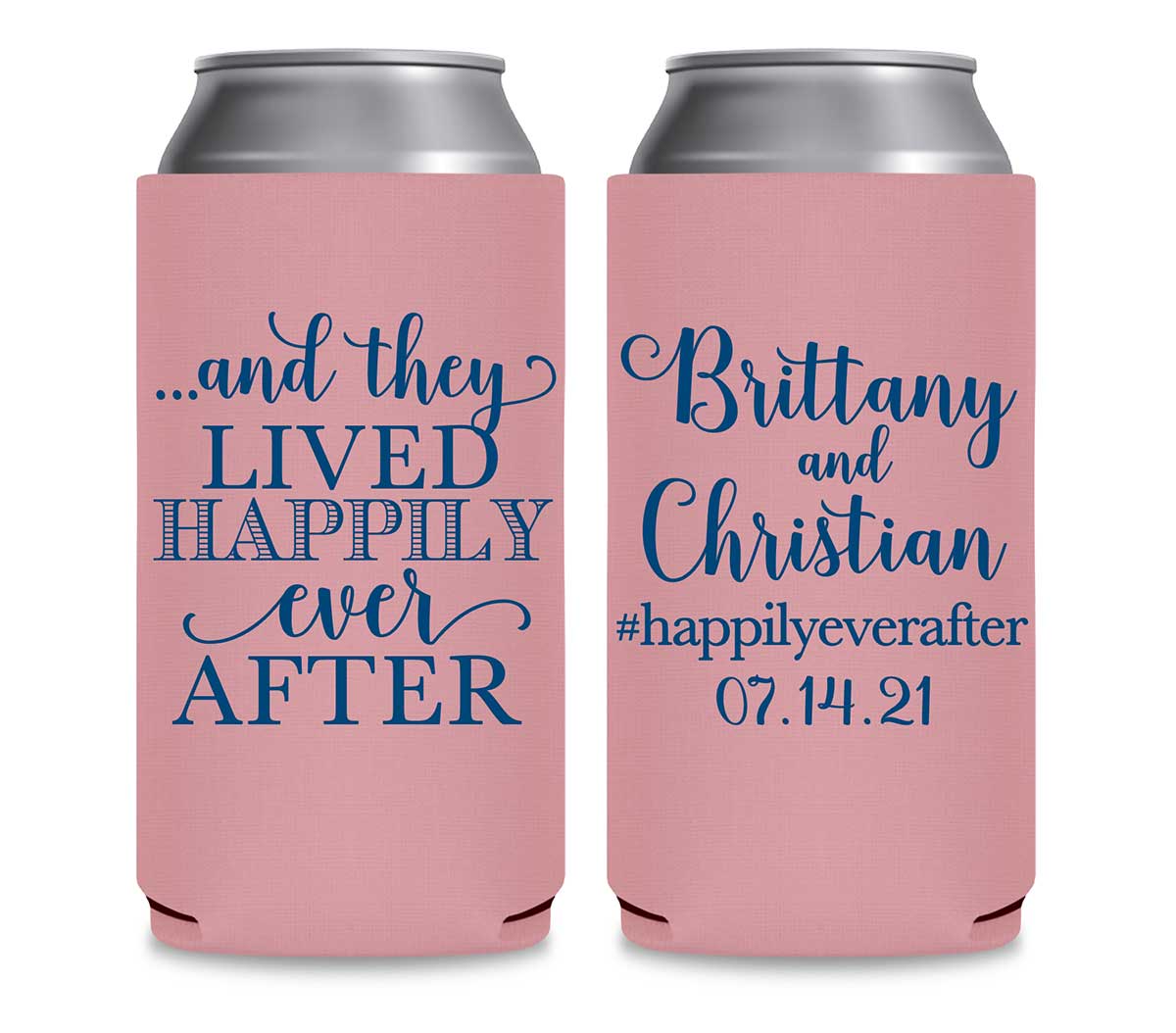 And They Lived Happily Ever After 1C Foldable 12 oz Slim Can Koozies Wedding Gifts for Guests