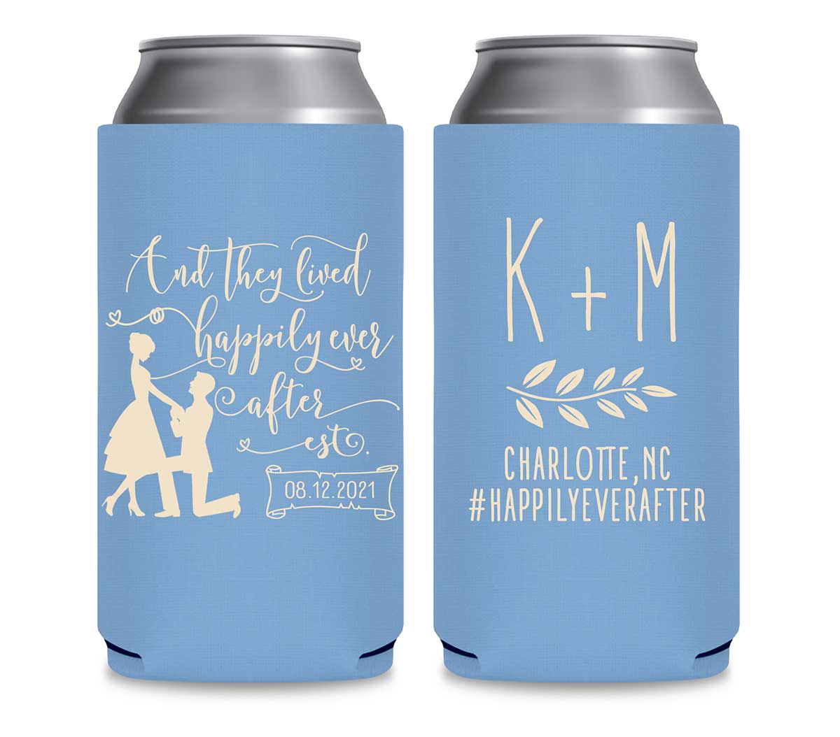 And They Lived Happily Ever After 2A Foldable 12 oz Slim Can Koozies Wedding Gifts for Guests
