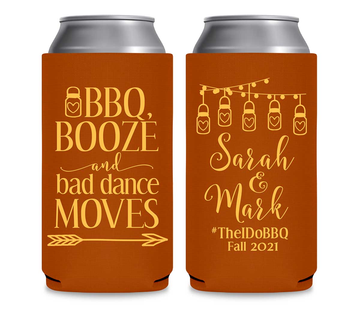 BBQ Booze & Bad Dance Moves 1A Foldable 12 oz Slim Can Koozies Wedding Gifts for Guests
