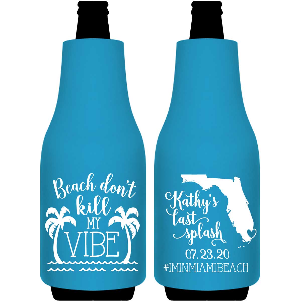 Beach Don't Kill My Vibe Bachelorette 1A Any Map Foldable Bottle Sleeve Koozies Wedding Gifts for Guests