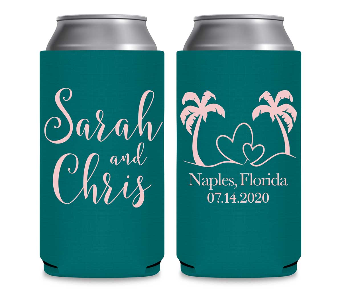 Beach Love 1A Foldable 12 oz Slim Can Koozies Wedding Gifts for Guests