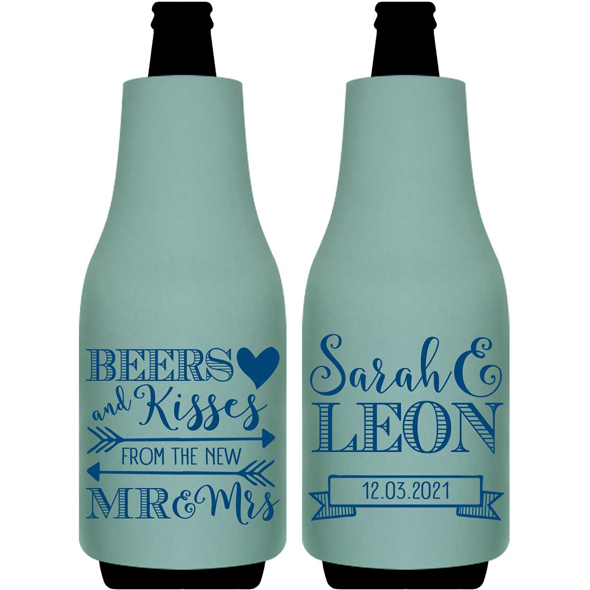 Beers & Kisses From The Mr & Mrs 1A Foldable Bottle Sleeve Koozies Wedding Gifts for Guests