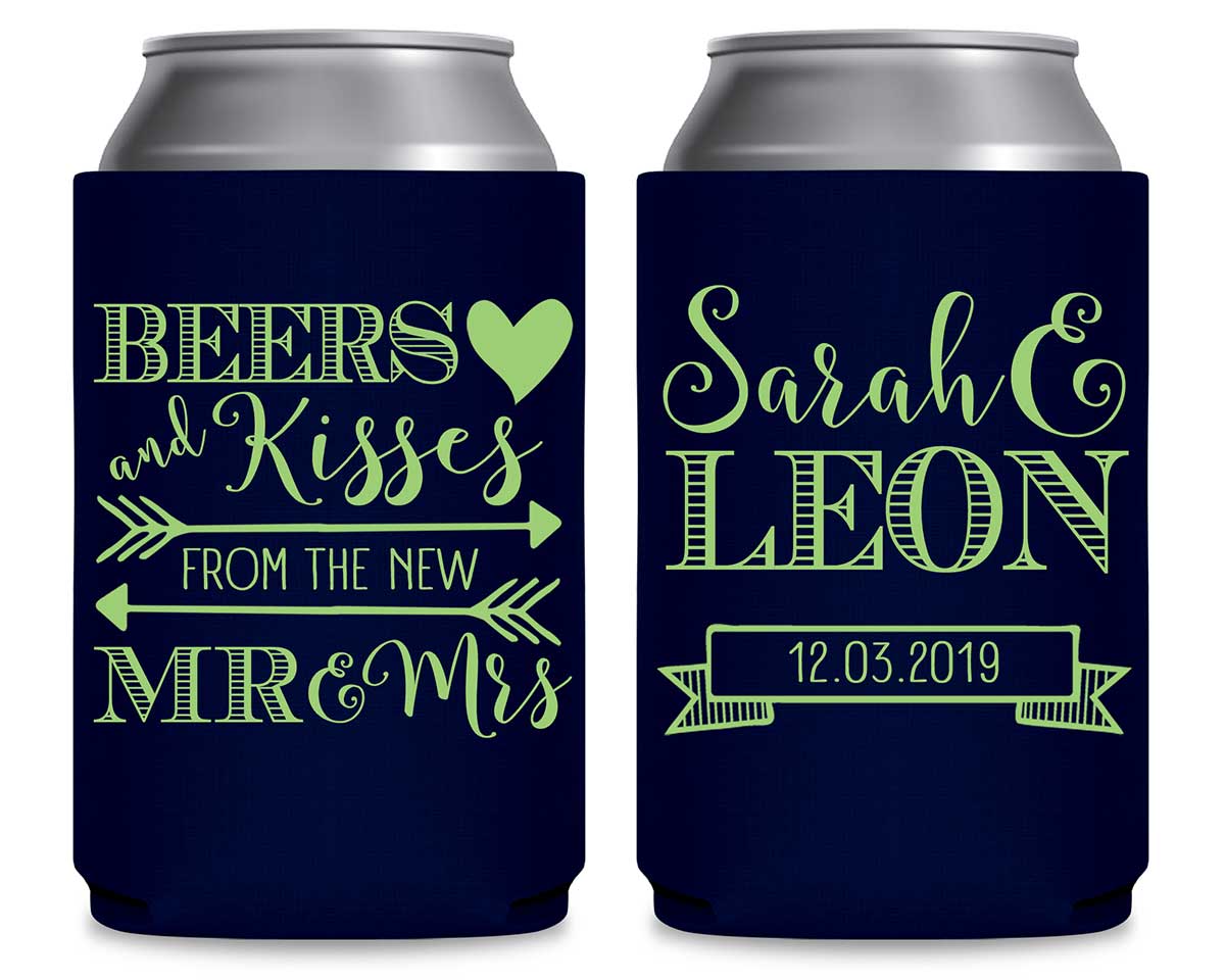 Beers & Kisses From The Mr & Mrs 1A Foldable Can Koozies Wedding Gifts for Guests