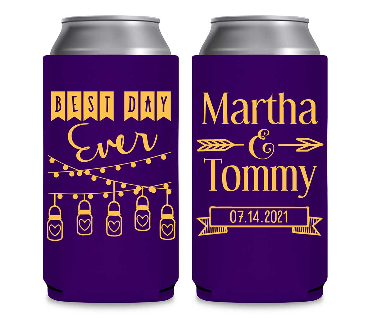 Best Day Ever 1A Mason Jars Foldable 12 oz Slim Can Koozies Wedding Gifts for Guests