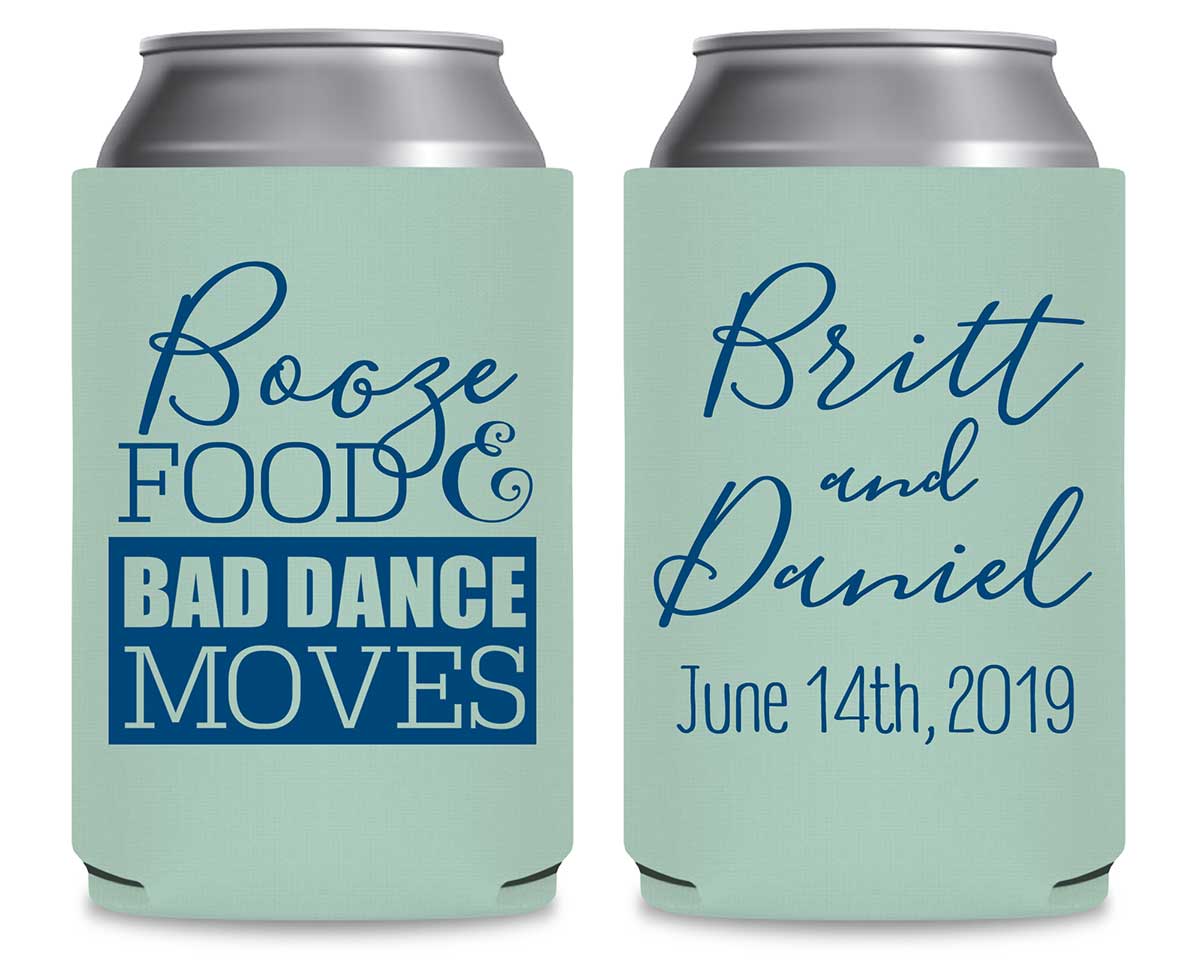 Booze Food & Bad Dance Moves 1A Foldable Can Koozies Wedding Gifts for Guests
