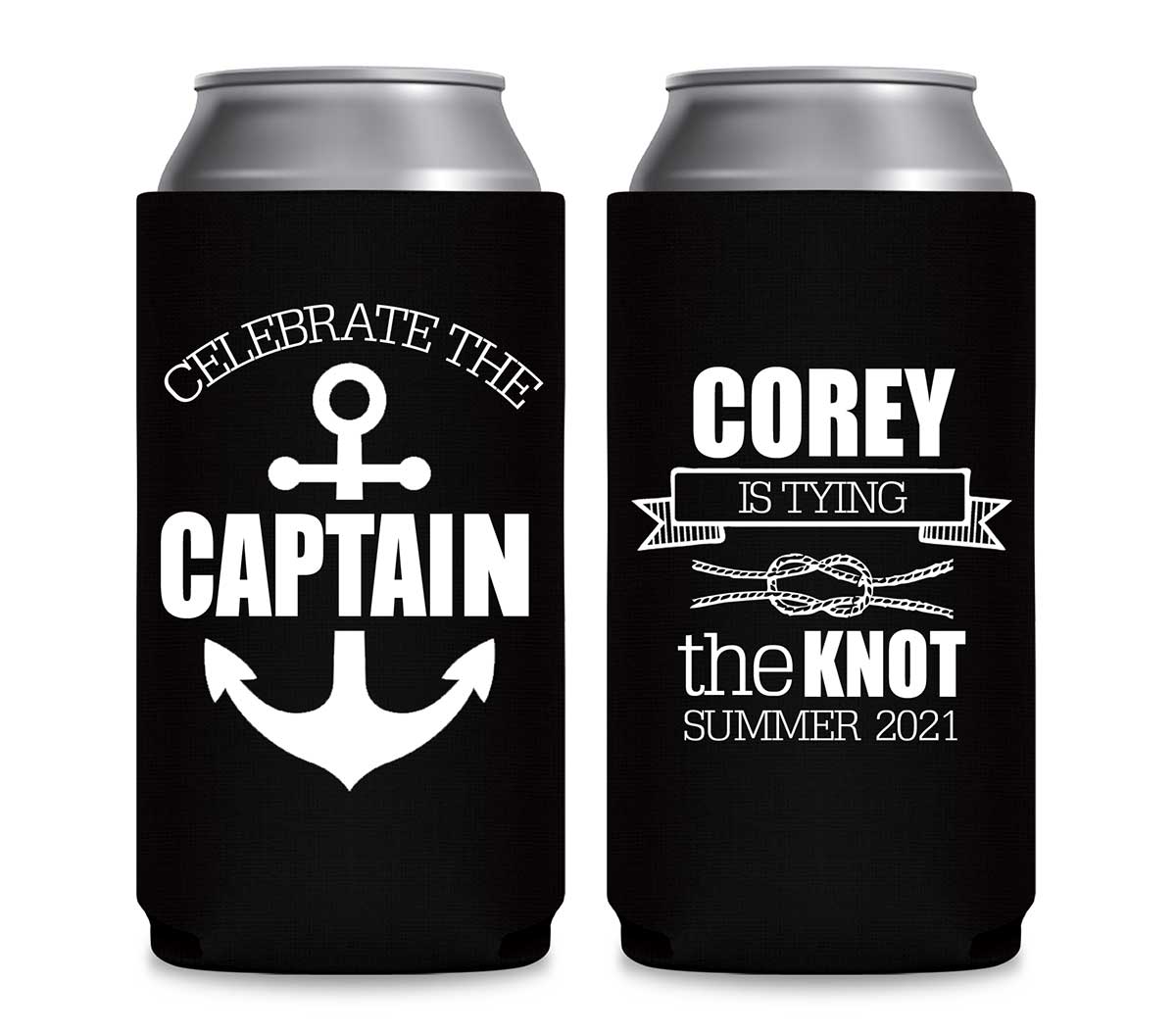 Celebrate The Captain 1A Foldable 12 oz Slim Can Koozies Wedding Gifts for Guests