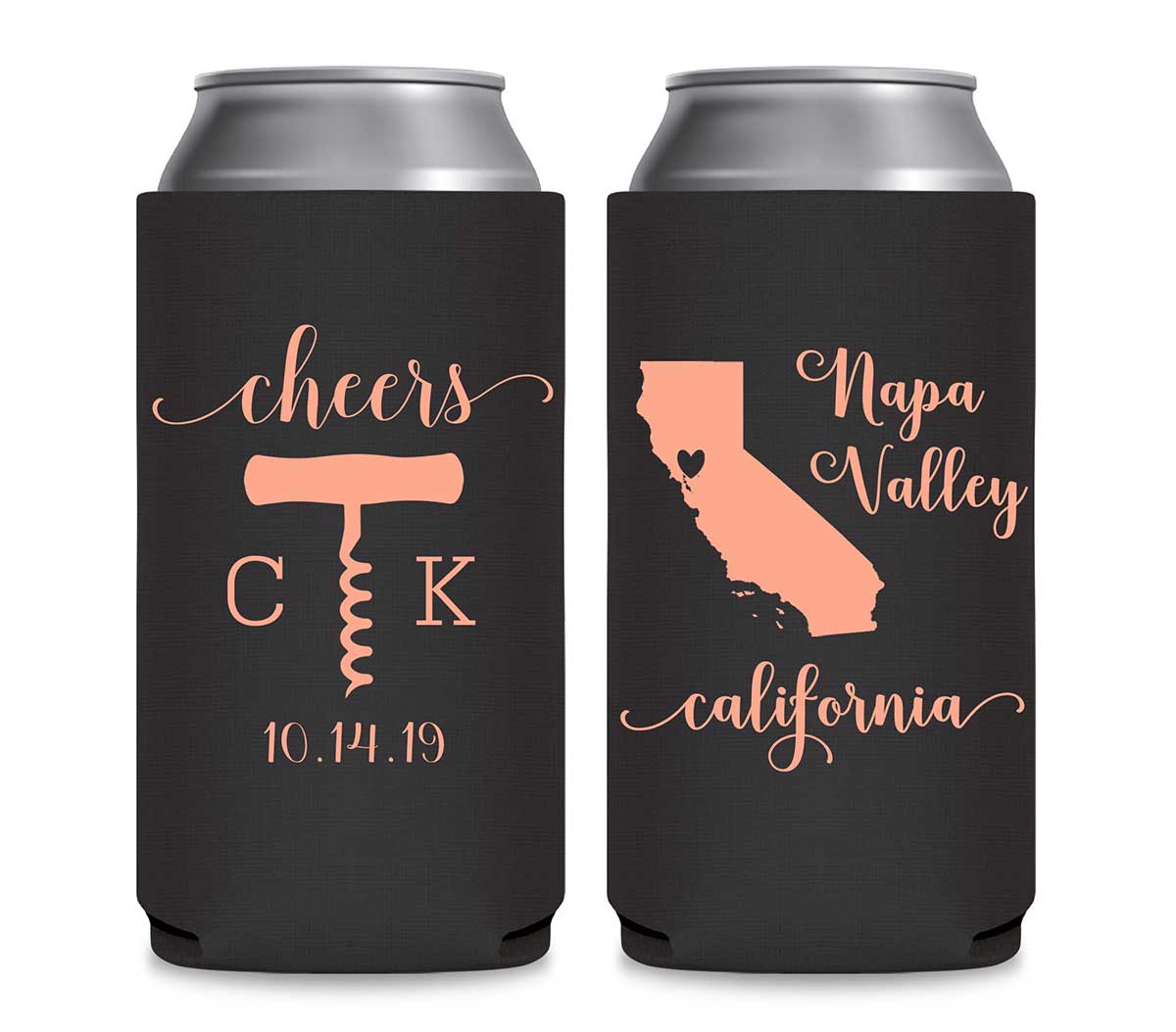 Cheers 5A Any Map Foldable 12 oz Slim Can Koozies Wedding Gifts for Guests