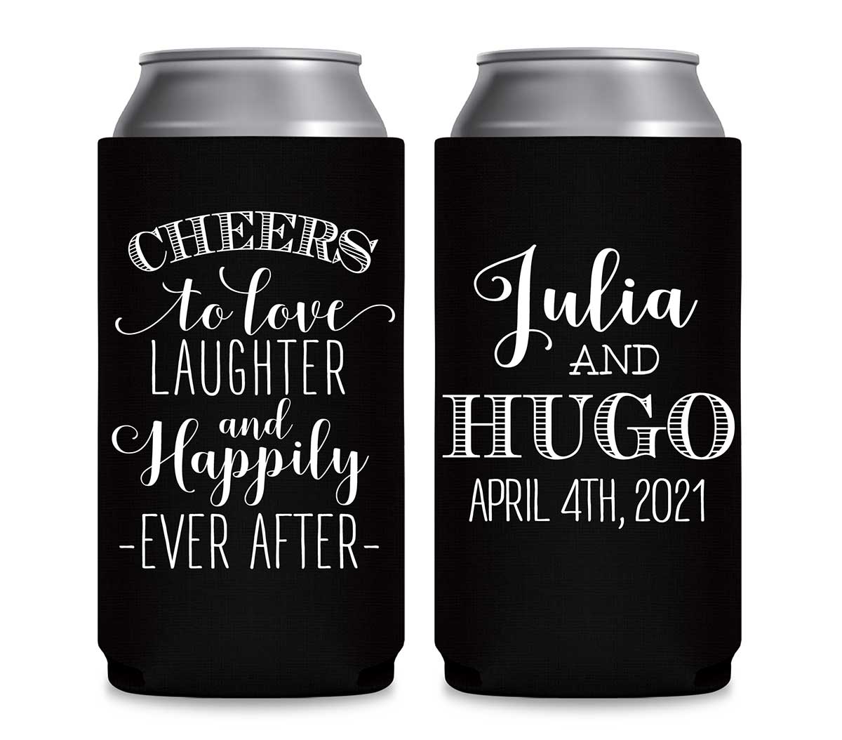 Cheers To Love Laughter & Happily Ever After 1A Foldable 12 oz Slim Can Koozies Wedding Gifts for Guests
