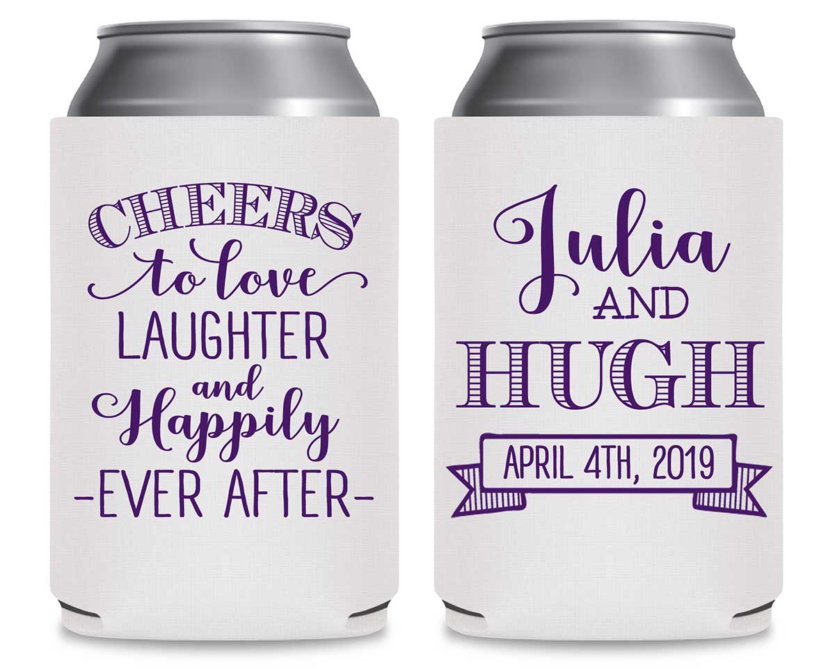 Cheers To Love Laughter & Happily Ever After 1A Foldable Can Koozies Wedding Gifts for Guests