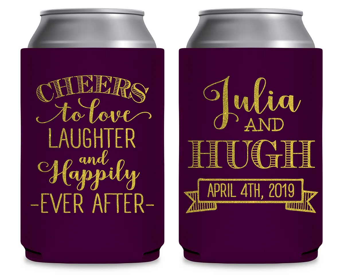 Cheers To Love Laughter & Happily Ever After 1A Foldable Can Koozies Wedding Gifts for Guests