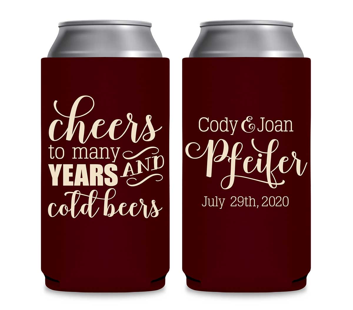 Cheers To Many Years 2A And Cold Beers Foldable 12 oz Slim Can Koozies Wedding Gifts for Guests
