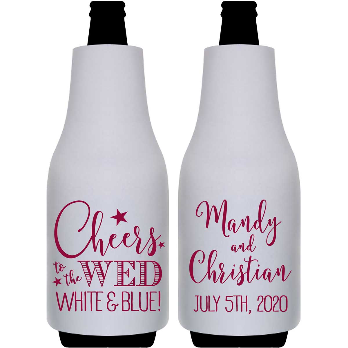 Cheers To The Wed White & Blue 1A Foldable Bottle Sleeve Koozies Wedding Gifts for Guests