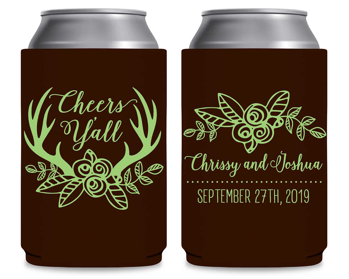 Cheers Y'All 1A Country Wedding Foldable Can Koozies Wedding Gifts for Guests