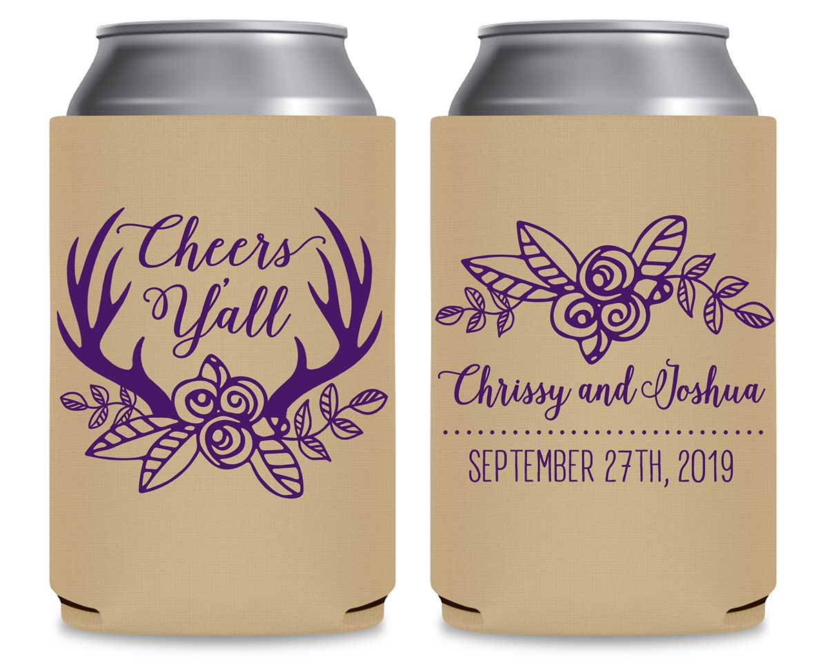 Cheers Y'All 1A Country Wedding Foldable Can Koozies Wedding Gifts for Guests