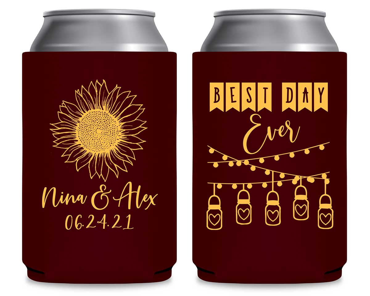 Country Sunflower 1A Best Day Ever Foldable Can Koozies Wedding Gifts for Guests