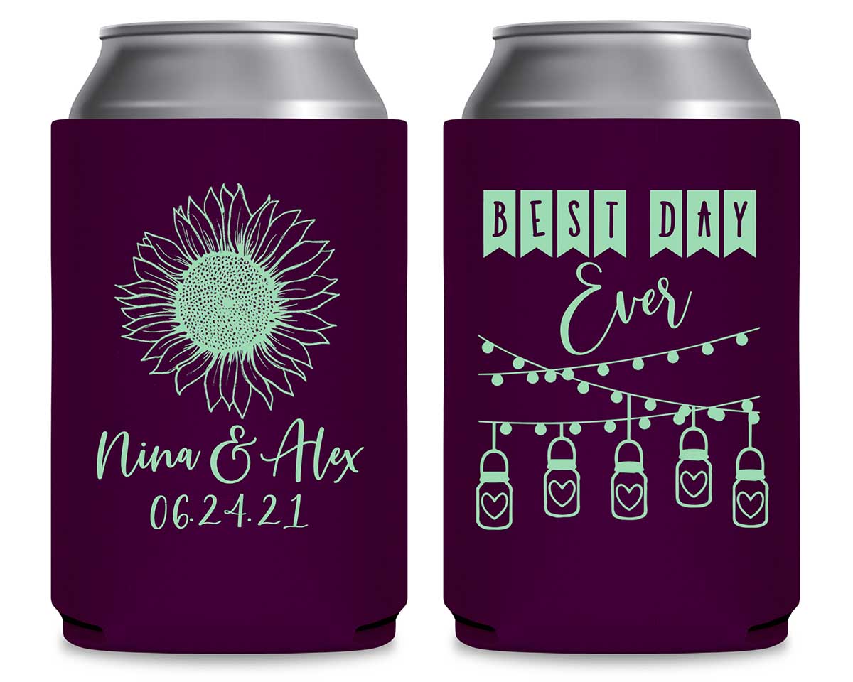 Country Sunflower 1A Best Day Ever Foldable Can Koozies Wedding Gifts for Guests