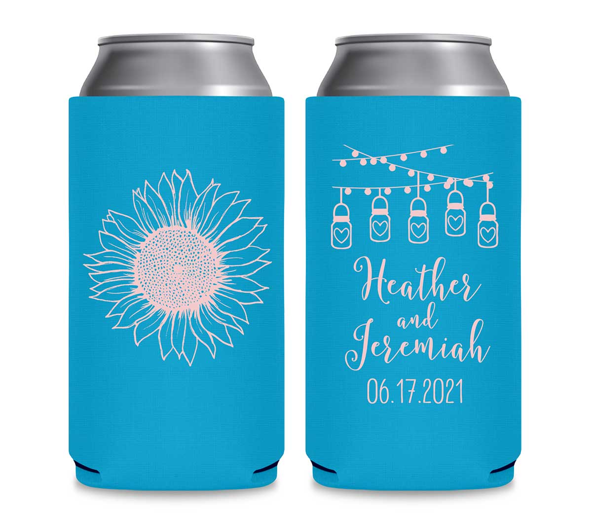 Country Sunflower 1C Mason Jars Foldable 12 oz Slim Can Koozies Wedding Gifts for Guests