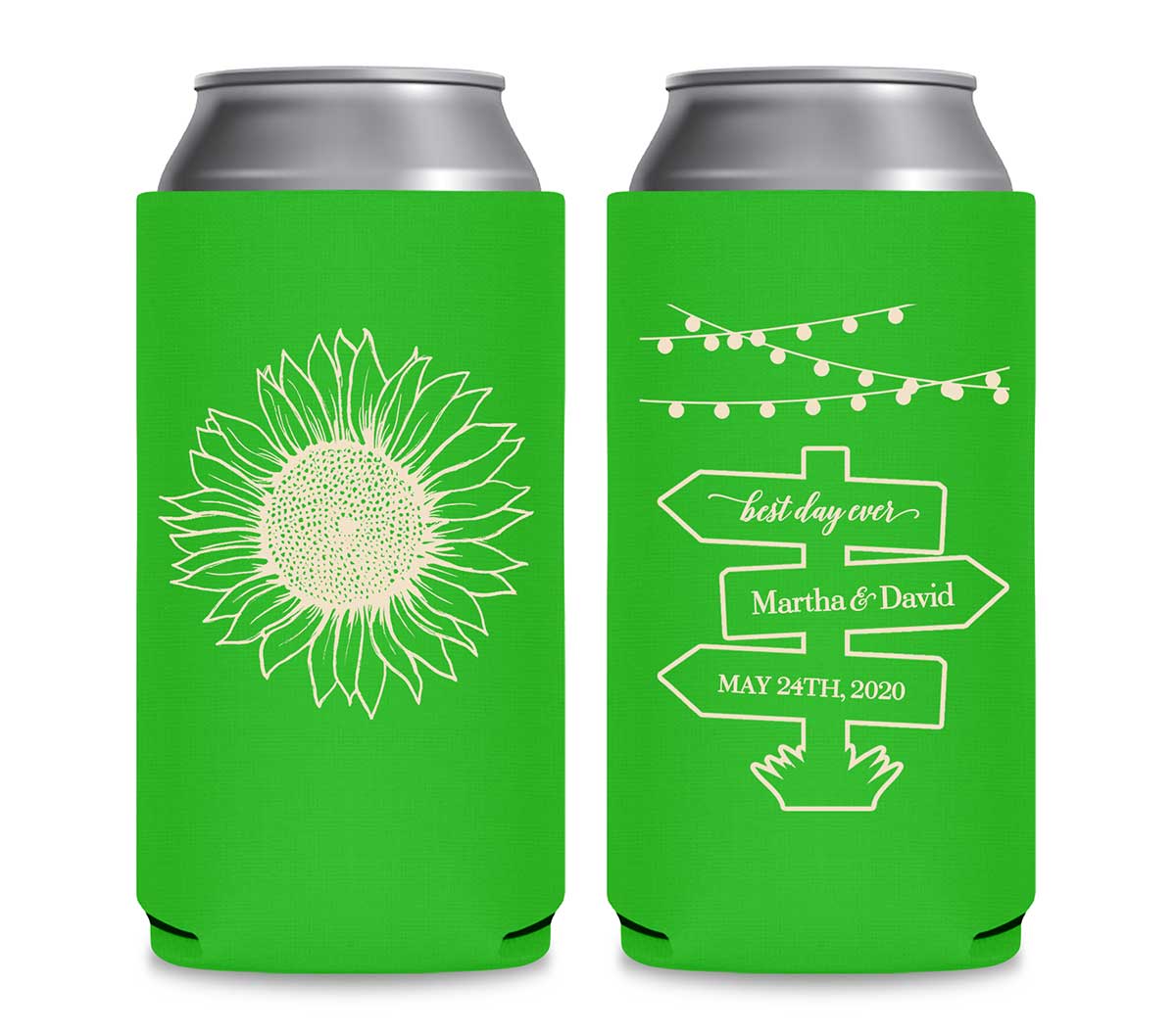 Country Sunflower 1D Post Sign Foldable 12 oz Slim Can Koozies Wedding Gifts for Guests