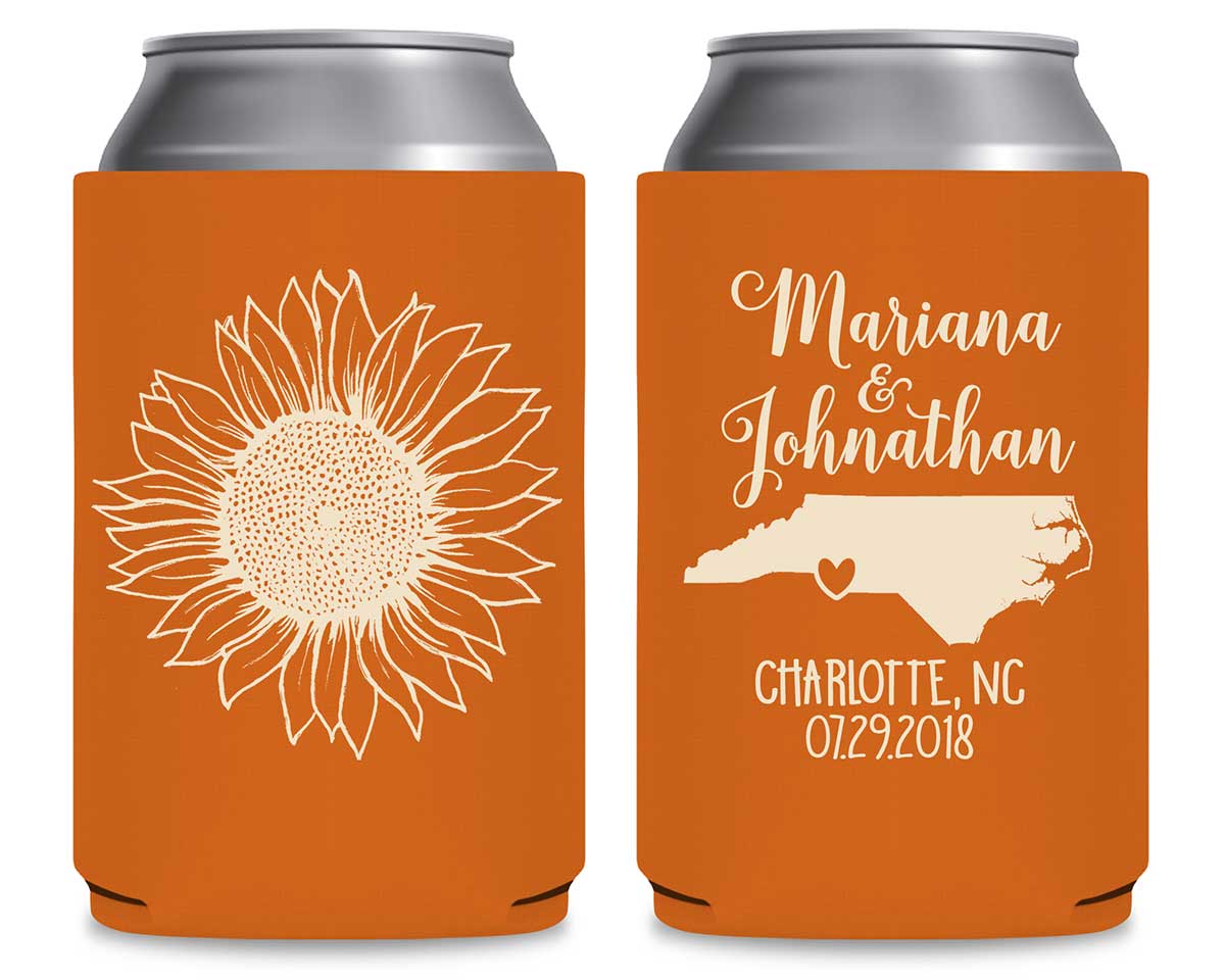 Country Sunflower 1E Any Map Foldable Can Koozies Wedding Gifts for Guests