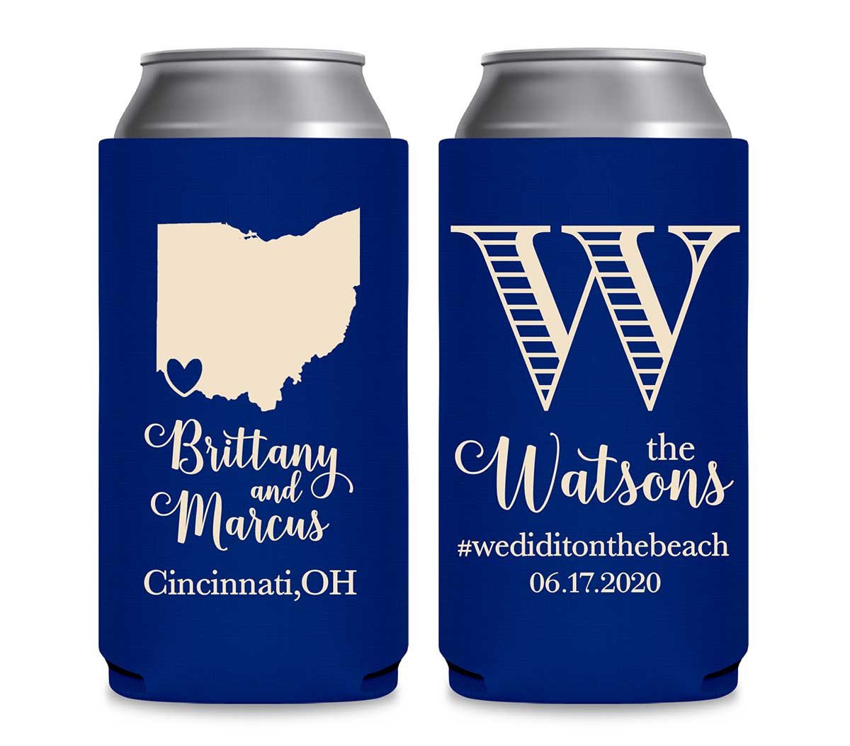 Custom Map 3A Foldable 12 oz Slim Can Koozies Wedding Gifts for Guests