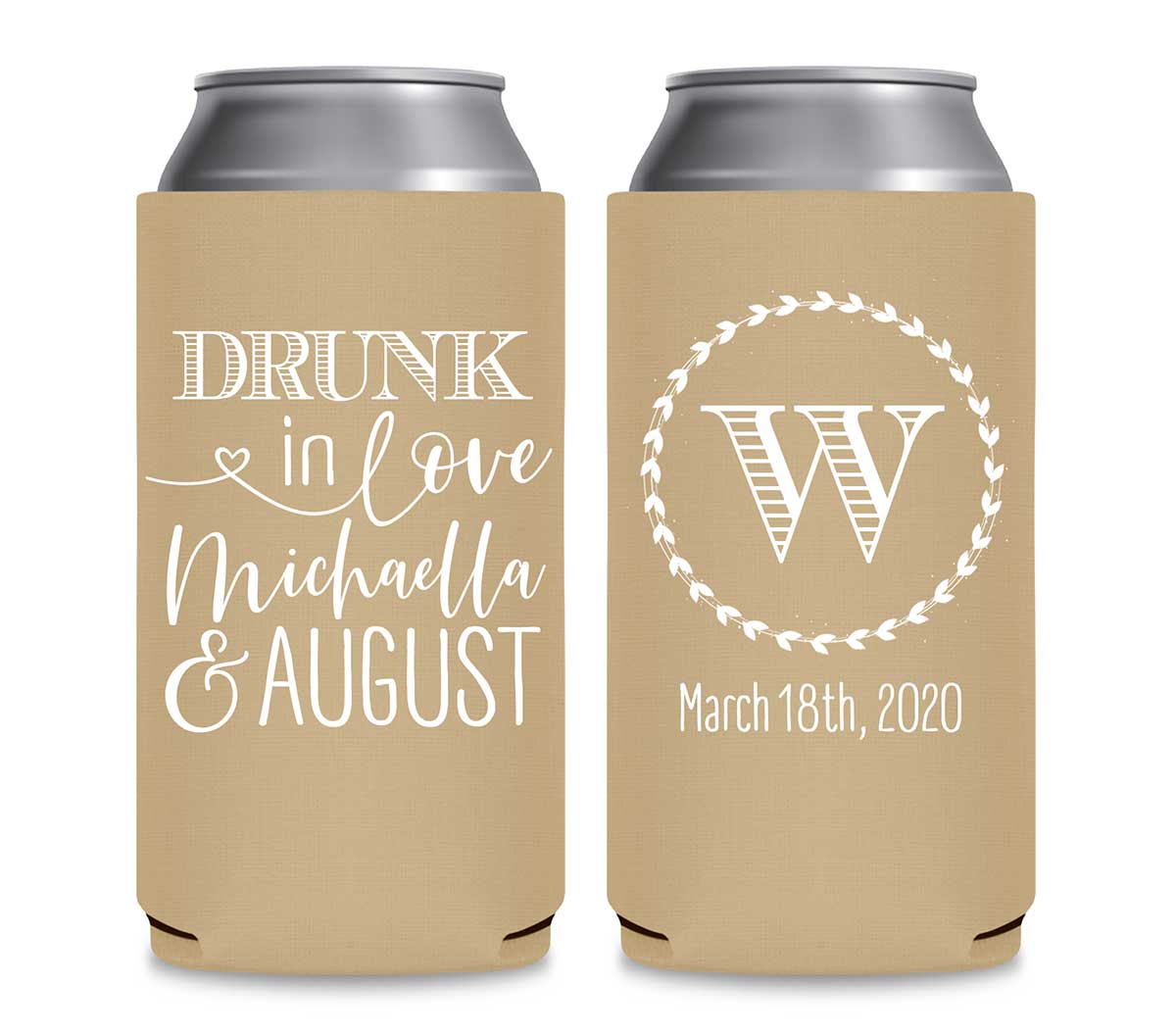 Drunk In Love 1A Foldable 12 oz Slim Can Koozies Wedding Gifts for Guests
