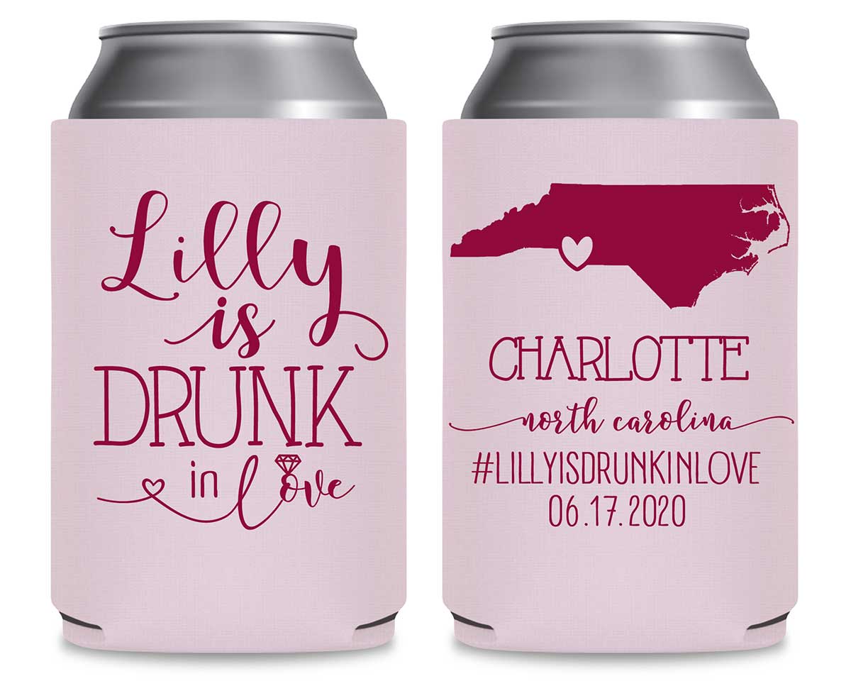 Drunk In Love Bachelorette 1A Any Map Foldable Can Koozies Wedding Gifts for Guests