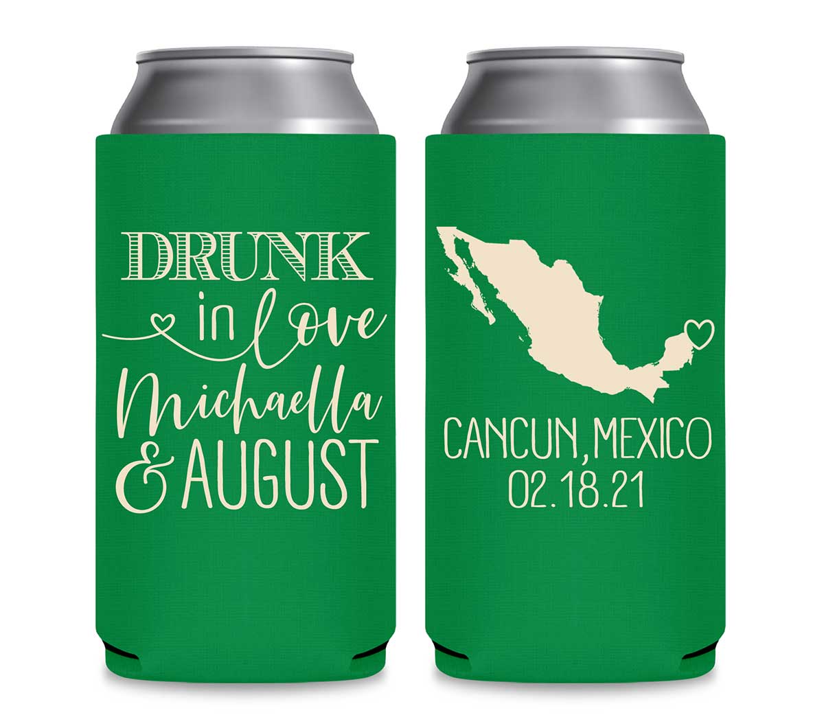Drunk In Love 1B Any Map Foldable 12 oz Slim Can Koozies Wedding Gifts for Guests
