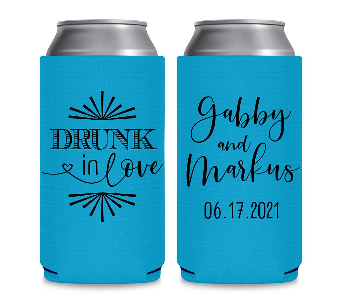 Drunk In Love 1C Foldable 12 oz Slim Can Koozies Wedding Gifts for Guests
