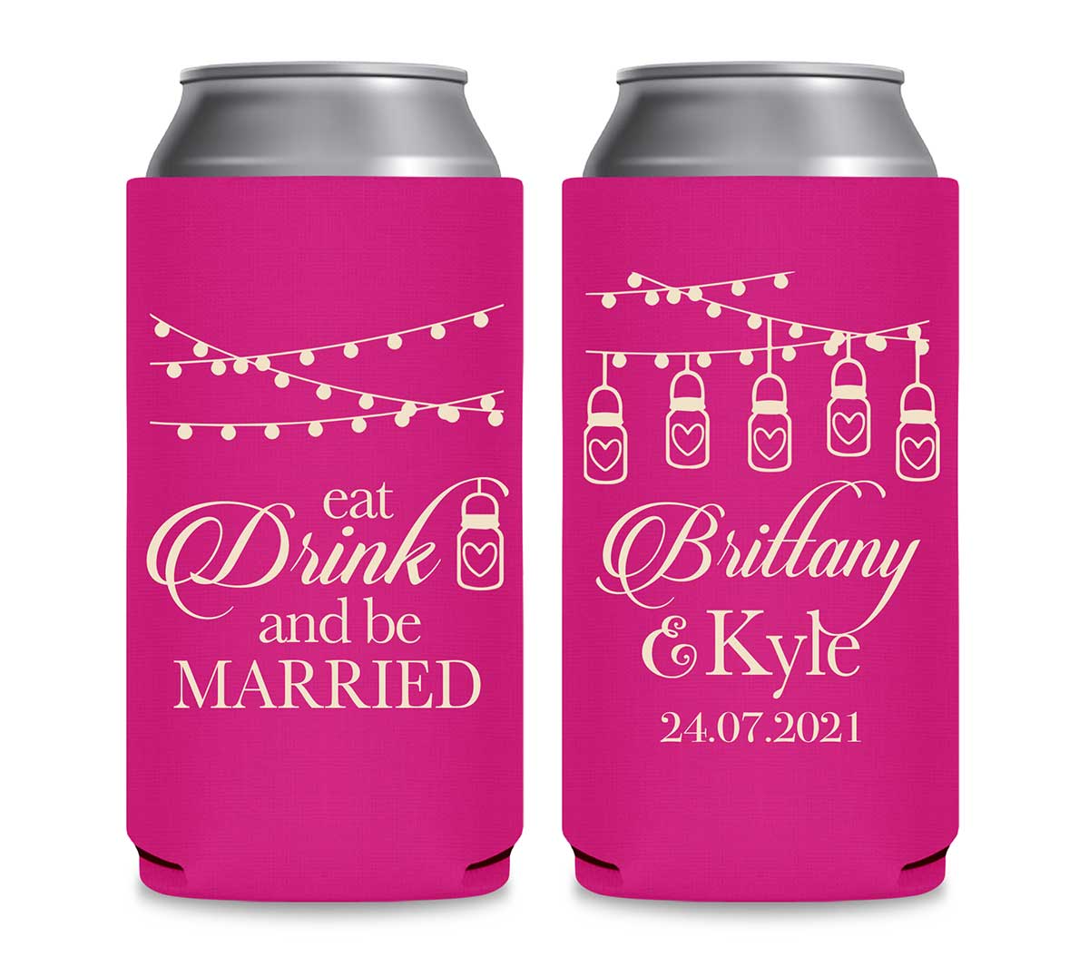Eat Drink And Be Married 1C Foldable 12 oz Slim Can Koozies Wedding Gifts for Guests