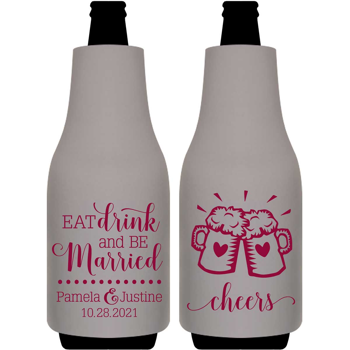 Eat Drink And Be Married 2A Cheers Foldable Bottle Sleeve Koozies Wedding Gifts for Guests