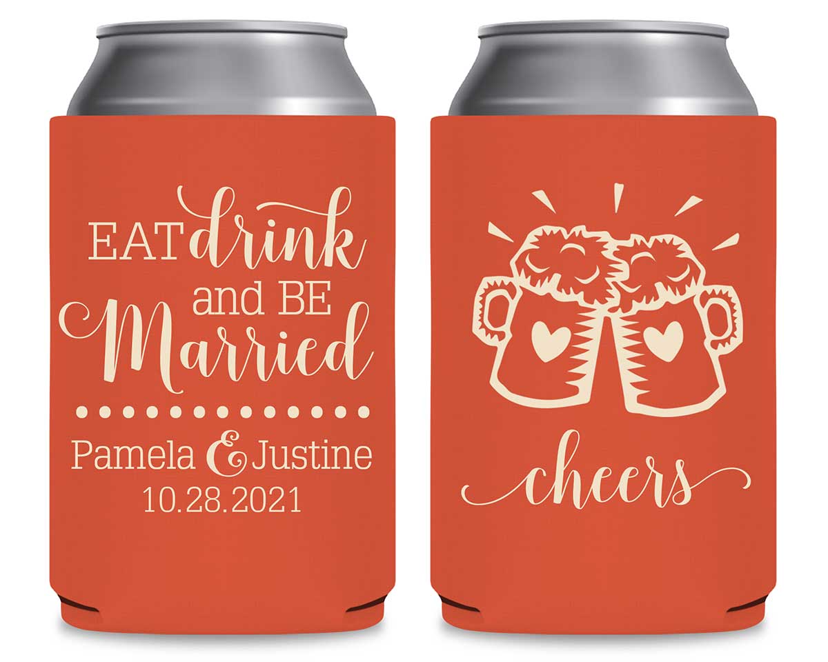 Eat Drink And Be Married 2A Cheers Foldable Can Koozies Wedding Gifts for Guests